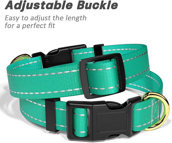 Reflective Dog Collar for Small Dogs Cats, Cute Adjustable Heavy-Duty Nylon Puppy Collars for Boy and Girl Female, Soft Pet Accessories with Quick Release Buckle, Neck 10-16", Green