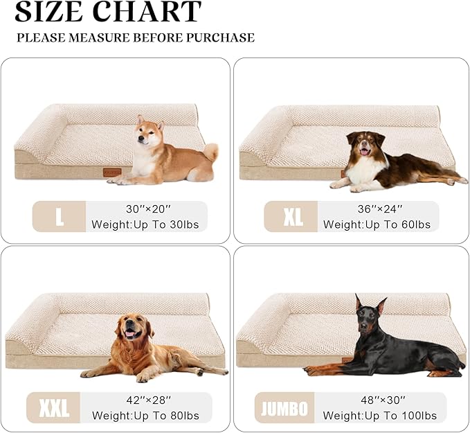 Orthopedic Jacquard Dog Bed for Medium Dogs, Waterproof L Shaped Medium Pet Sofa Bed with Washable Removable Cover, Non-Slip Soft Warm Comfortable Pet Couch Sleep Mat, 30''X20'' Ivory