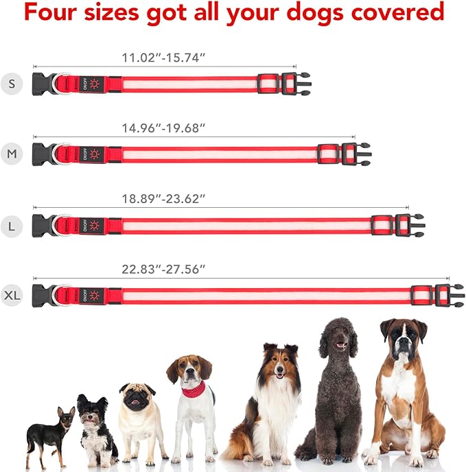 Vizpet LED Dog Collar, Light Up Dog Collar Adjustable USB Rechargeable Super Bright Safety Light Glowing Collars for Dogs(X-Large,Red)