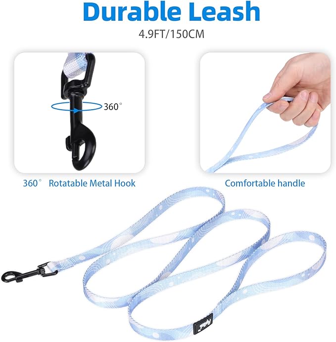 PUPTECK No Pull Dog Harness Soft Adjustable Basic Nylon Step in Puppy Vest Outdoor Walking with Leash Printed Babyblue