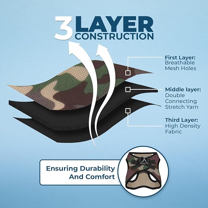 Voyager Step-in Air All Weather Mesh Harness and Reflective Dog 5 ft Leash Combo with Neoprene Handle, for Small, Medium and Large Breed Puppies by Best Pet Supplies - Army/Black Trim, XX-Small