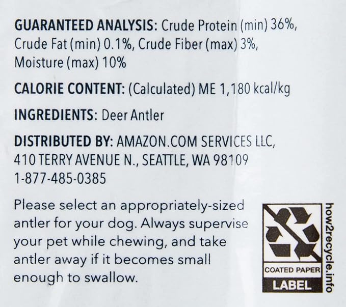 Amazon Brand - Wag Dog Deer Antler Chew, Naturally Shed. Whole, Small, Long Lasting for Aggressive Chewers, Best for Dogs under 15 lbs, 4 - 5.5 inches