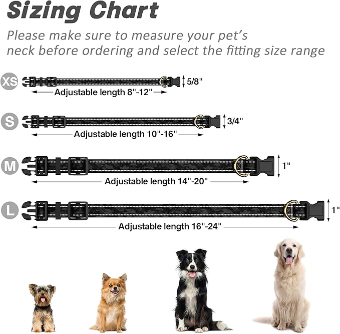 Reflective Dog Collar for Medium Dogs, Cute Camouflage Adjustable Heavy-Duty Nylon Puppy Collar for Boy and Girl Female, Soft Pet Accessories with Quick Release Buckle, Black