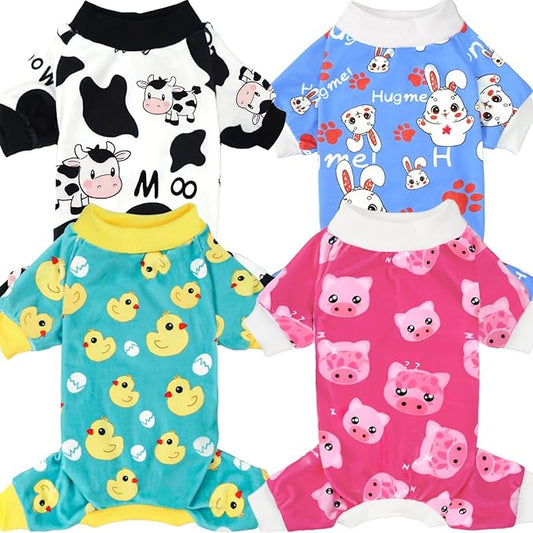 XPUDAC 4 Pieces Dog Pajamas for Small Dogs Pjs Clothes Puppy Onesies Outfits for Doggie Christmas Shirts Sleeper for Pet Cats Jammies-XS