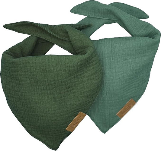Premium Cotton Dog Bandanas - 2 Pack - Adjustable Fit - Washable - For Small, Medium & Large Breeds - Girl & Boy Dog Accessories - Multiple Sizes (Forest Green & Seafoam Green, Large)