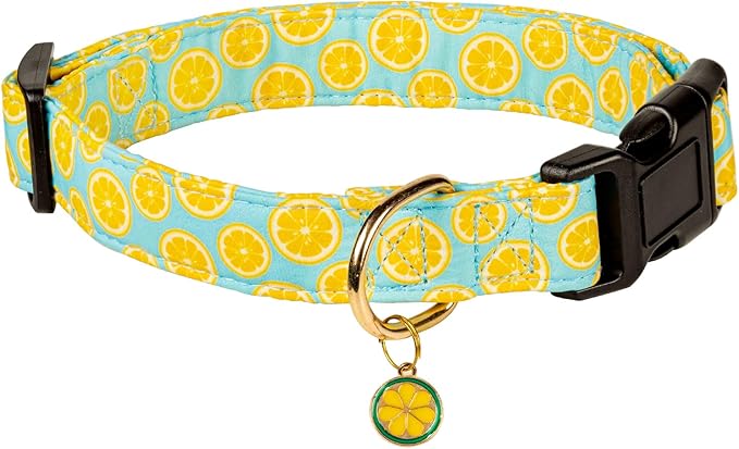 Cute Cotton Dog Collar for Boy and Girl Dogs Summer Lemon Pattern Puppy Collar for Small Medium Large Dogs Adjustable Lemon Pattern Soft Pet Collar for Male Female Dogs