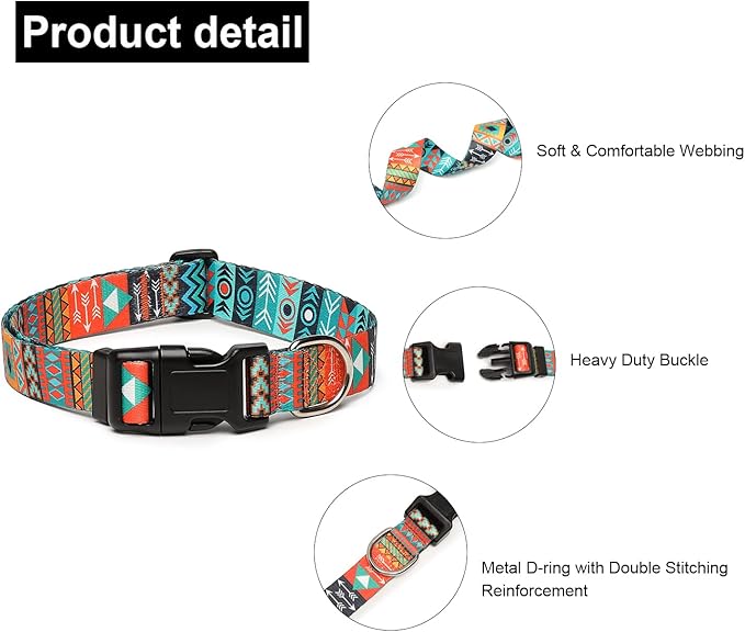 Adjustable Dog Collar with Patterns, Ultra Comfy Soft Nylon Breathable Pet Collar for Small Medium Large Dogs (M, Tribal)