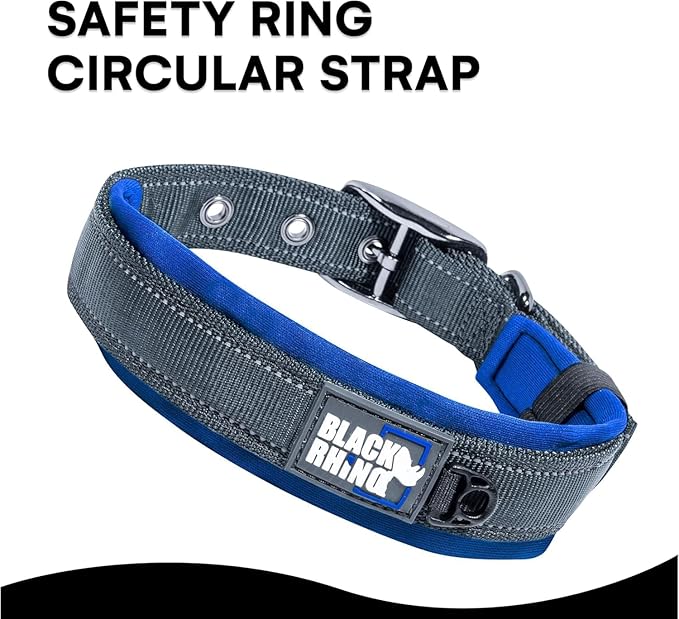 Black Rhino - The Comfort Collar Ultra Soft Neoprene Padded Dog Collar for All Breeds, Dog Collars for Large Dogs - Heavy Duty Adjustable Reflective Weatherproof (XLarge, Blue/Grey)
