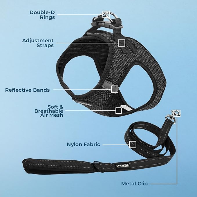 Voyager Step-in Air All Weather Mesh Harness and Reflective Dog 5 ft Leash Combo with Neoprene Handle, for Small, Medium and Large Breed Puppies by Best Pet Supplies - Gray (2-Tone), XS