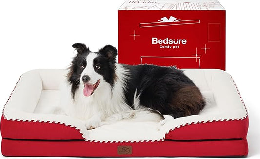 Bedsure Orthopedic Dog Beds Large Sized Dog - Washable Large Dogs Bed Waterproof, Big Comfort Pet Couch with Washable Removable Cover, Supportive Foam Pets Sofa with Nonskid Bottom, Candy Cane