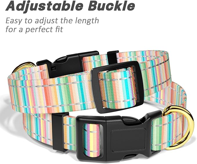 Reflective Dog Collar, Cute Dog Collar for Large Dogs, Soft Nylon Puppy Collar for Boy and Girl Female Dogs, Adjustable Pet Collars with Quick Release Buckle, Colorful Watercolor Art