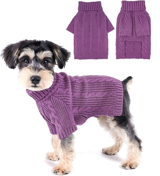 Dog Sweaters for Small Dogs Small Dog Sweater Warm Dog Clothes for Dachshund Female Winter Pet Sweaters Outfit Turtleneck Puppy Sweater Solid Twist Cat Sweater (Purple, Large)