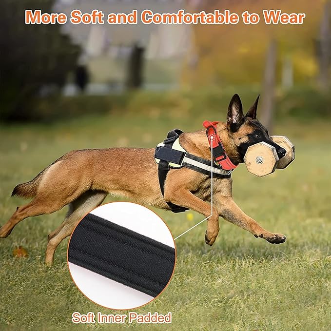 KCUCOP Tactical Dog Collar for Medium & Large Dogs - Military Nylon Heavy Duty Collar with Handle, Reflective Strip & Metal Buckle for Training, Outdoor (Dark Blue Reflective, Large)