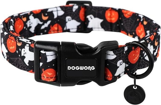 DOGWONG Cotton Dog Collar, Heavy-Duty Fall Dog Collar Durable Soft Fabric Pet Dog Collars Cute Halloween Puppy Necklace for Small Medium Large Dogs