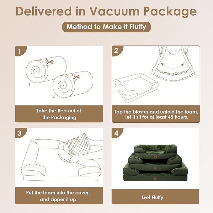 EHEYCIGA Orthopedic Dog Bed for Small Dogs, Waterproof Memory Foam Small Dog Beds with Sides, Non-Slip Bottom and Egg-Crate Foam Medium Pet Couch Bed with Washable Removable Cover, Dark Green