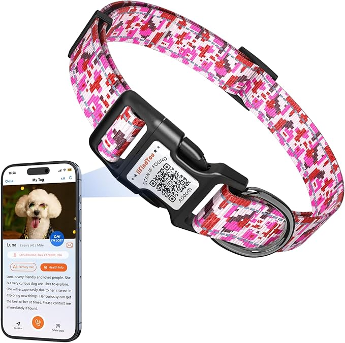 Reflective Dog Collars for Medium Dogs Soft Nylon Camo Rose Red Sized M