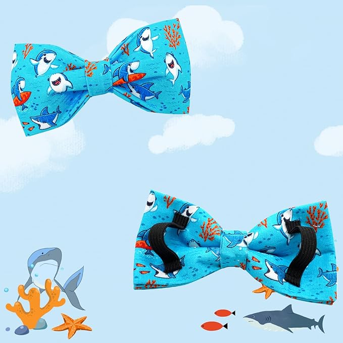 Dog Collar, Shark Print Bowtie Collars Boy Pet Collar Bow Tie Collar for Dogs Comfortable Puppy Collar Soft Durable Adjustable Dog Collars Gift for Medium Dogs