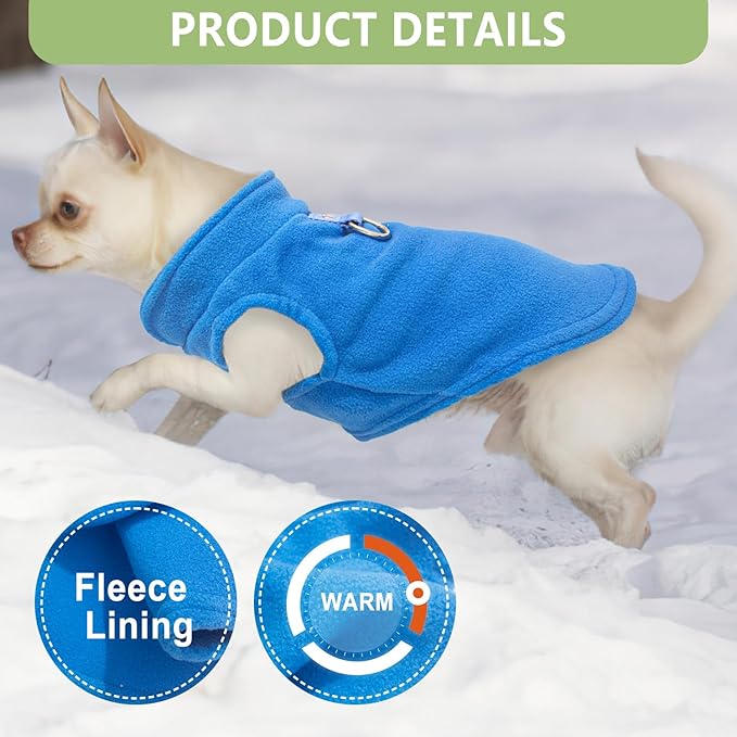 2 Pieces Fleece Dog Sweater Vest Winter Warm Puppy Sweaters for Small Dogs Male Female Fall Pullover Dog Clothes with D-Ring Soft Puppy Outfit Coat (Blue,Green, Large)