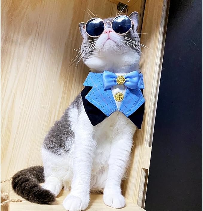 Dog Tuxedo Formal Cat Birthday Costume Cat Dog Formal Wedding Attire (Blue)