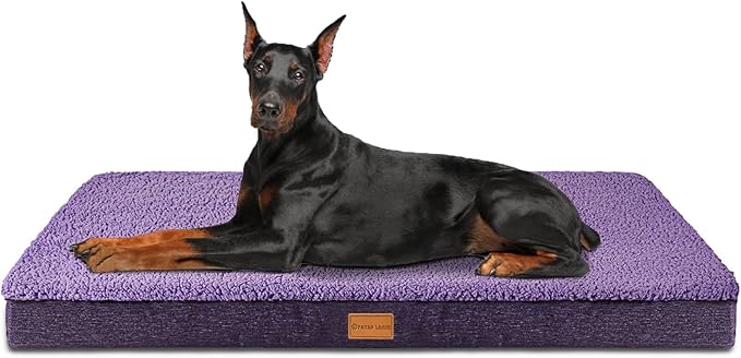 Patas Lague Orthopedic Jumbo Dog Bed for Extra Large Dogs 56''X40'', Soft Comfortable Waterproof Egg Crate Foam Jumbo Pet Beds Mat with Removable Washable Cover, Purple
