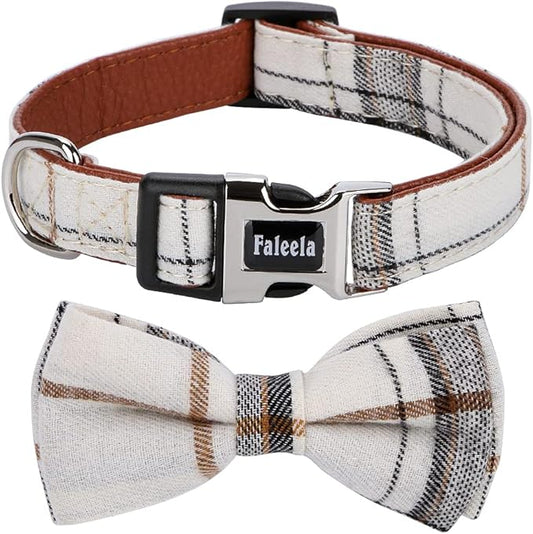 Faleela Soft &Comfy Bowtie Dog Collar,Detachable and Adjustable Bow Tie Collar,for Small Medium Large Pet (S, Beige)