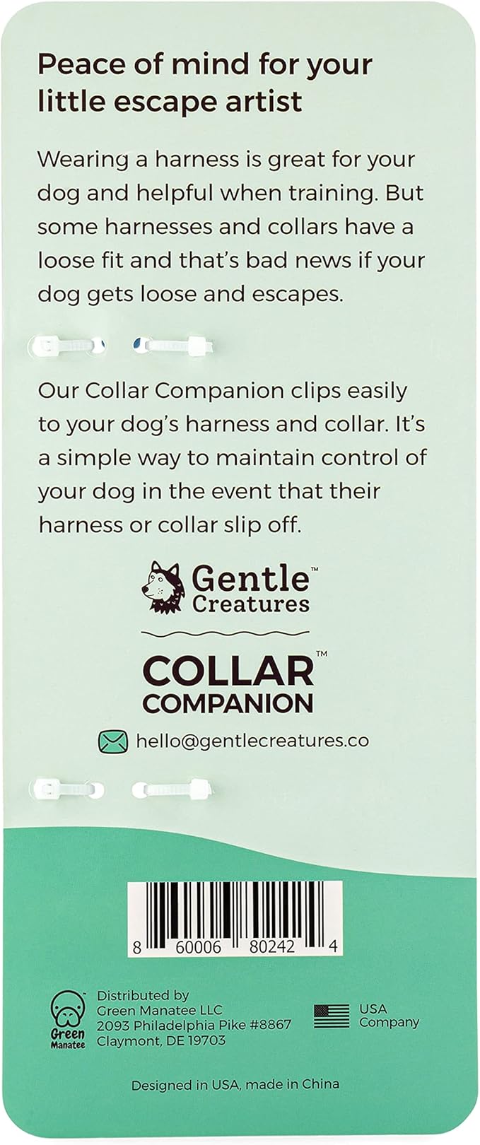 Gentle Creatures Collar Companion - Reinforced, Waterproof Poly Backup Clip for Dog Harness and Collar Safety Clip