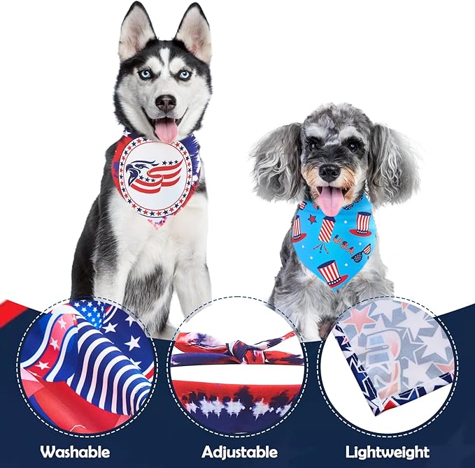 4th of July Dog Bandanas for Small Dogs Cats Patriotic Dog Bandanas 7 Pcs Independence Day Flag Day Adjustable Puppy Scarves Grooming S