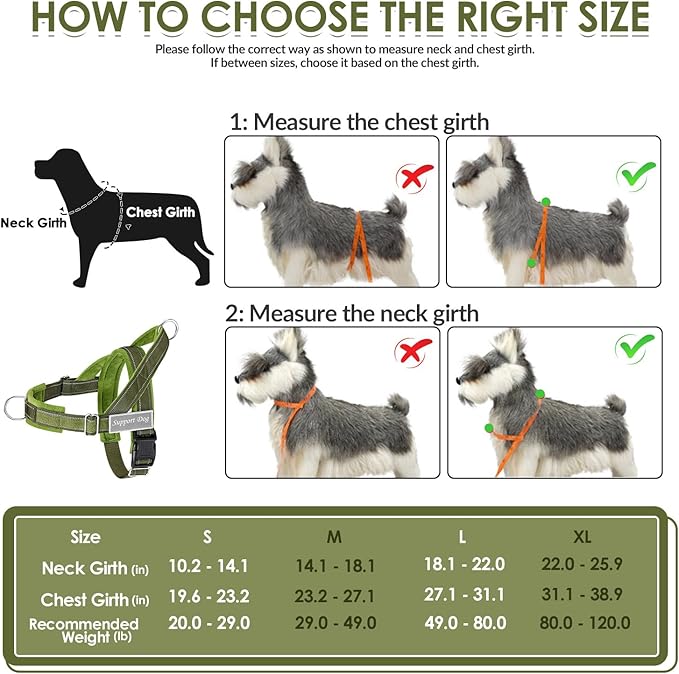 SlowTon No Pull Dog Harness - Heavy Duty Dog Harness and Leash Set for Medium Large Dogs, Reflective Tactical Harness with Soft Padded and Front Clip for Easy Walk and Training (Green L)