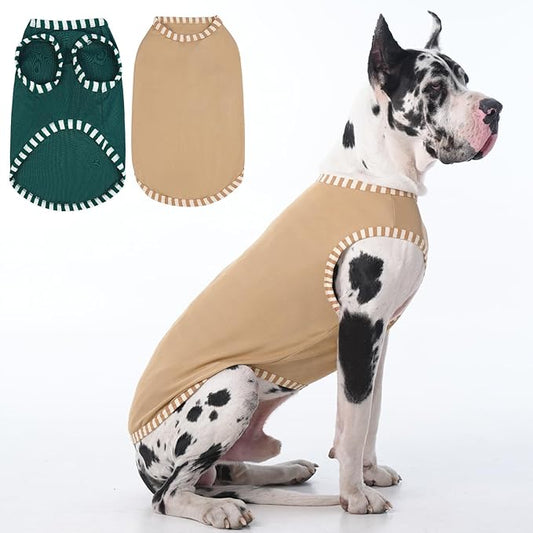 IECOii 2 Pack Dog T-Shirt for Large Dogs,Breathable Tshirts for Hot Weather,Stretchy & Comfortable Pet Summer Clothes Outdoor and Indoor Wearing,Pet Tank Top Set Great Dane Tee Shirts,Khaki+Green,5XL