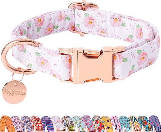 Faygarsle Pink Rose Pattern Dog Collar for Small Medium Large Dogs Cute Puppy Collars for Female Dogs for Summer Spring Wedding Necklace Girl Dog Collar XS