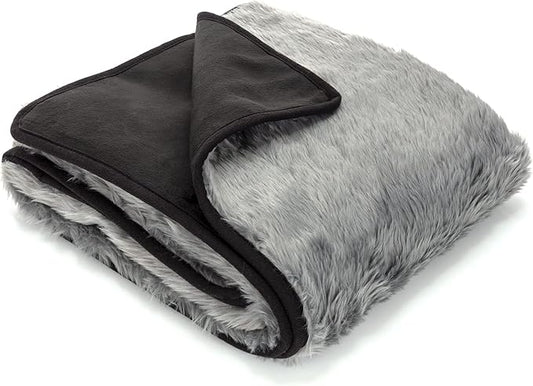 Waterproof Faux Fur Dog Blanket - Waterproof Dog Blanket for Bed, Couch or Dog Crate - Grey [50"x60"]