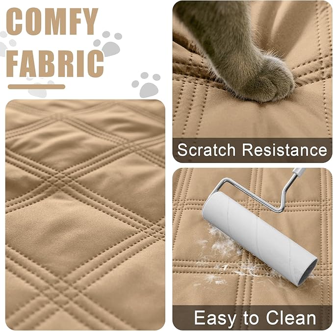 Smiry Waterproof Dog Bed Cover Blanket 82x82, Soft Reversible Pet Blanket, Washable Leakproof Cats Dogs Couch Cover for Sofa, Couch, Furniture, Camel/Beige