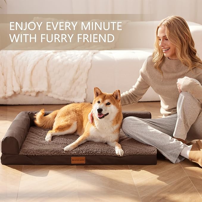Patas Lague Orthopedic Dog Bed for Medium Dogs, Waterproof L Shaped Medium Pet Sofa Beds with Removable Washable Cover, Soft Comfortable Pet Couch Mat with Nonskid Bottom, 30''X20'' Brown