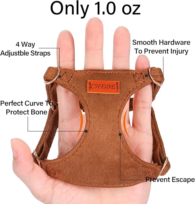 No Pull Dog Harness- Lightweight, Soft, Adjustable Small Harness Collar and Leash Set, Suitable for Cats Puppy Small and Medium-Sized Dog Outdoor Training and Running (Brown, XXS)