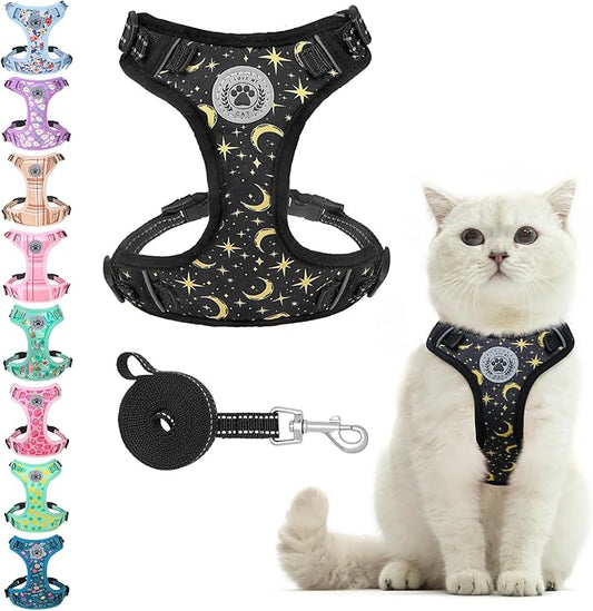 BEAUTYZOO Cat Harness and Leash Set for Walking Escape Proof, Neck Release Adjustable Harness for Kitten Puppy Small Medium Large Cats, Soft Cute Easy Control Small Cat Harness for Cats Boy and Girls
