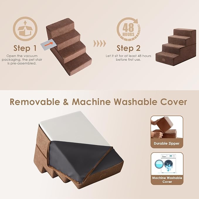 EHEYCIGA Dog Stairs for Bed 18”H, 4-Step Dog Steps for High Bed, Pet Steps for Small Dogs and Cats, Non-Slip Balanced Pet Ramp Indoor, Brown