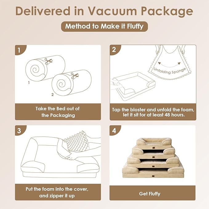 EHEYCIGA Orthopedic Dog Beds for Extra Large Dogs, Waterproof Memory Foam XXL Dog Bed with Sides, Non-Slip Bottom and Egg-Crate Foam Big Pet Couch Bed with Washable Removable Cover, Greige
