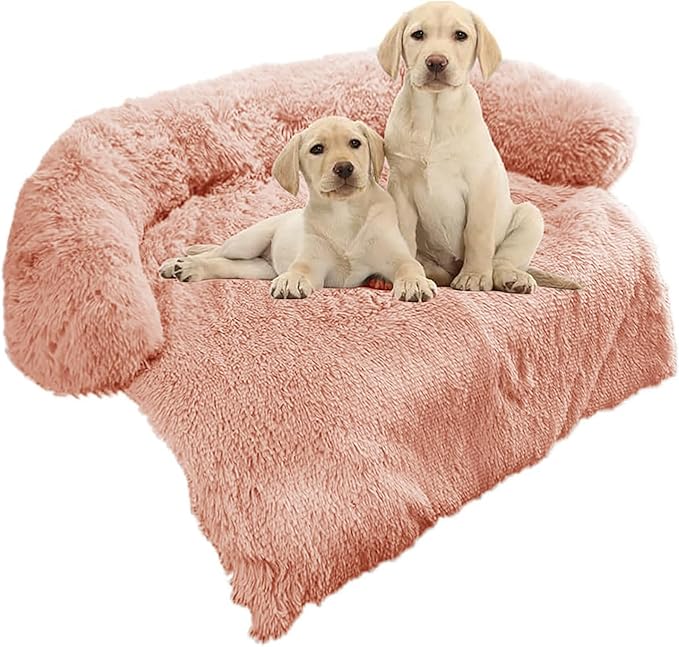 Calming Dog Bed Fluffy Plush Dog Mat for Furniture Protector with Removable Washable Cover for Large Medium Small Dogs and Cats (Medium, Pink)