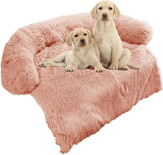 Calming Dog Bed Fluffy Plush Dog Mat for Furniture Protector with Removable Washable Cover for Large Medium Small Dogs and Cats (Medium, Pink)