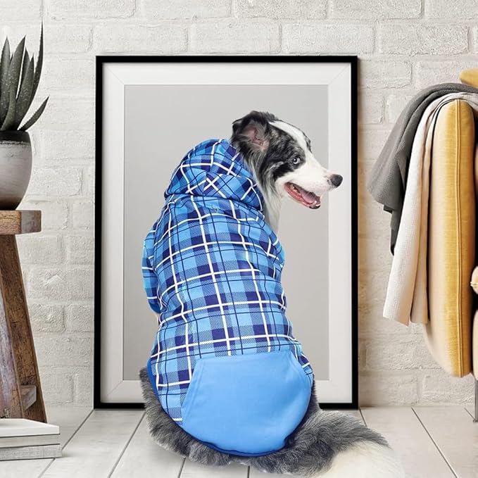 EXPAWLORER Plaid Dog Hoodie - British Style Warm Dog Sweater Shirt with Leash Hole,Pitbull Clothes Outfits,Winter Coat Apparel for All Breeds Puppy Girl Boy-Cat Apparel