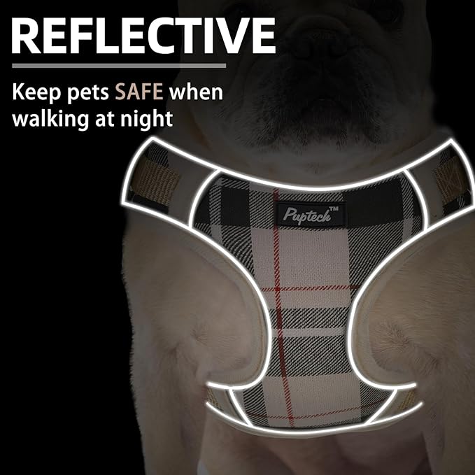 PUPTECK Dog Harness and Leash Set for Small Medium Dogs No Pull, Soft Mesh Adjustable Puppy Cat Harness Reflective at Night, Beige M