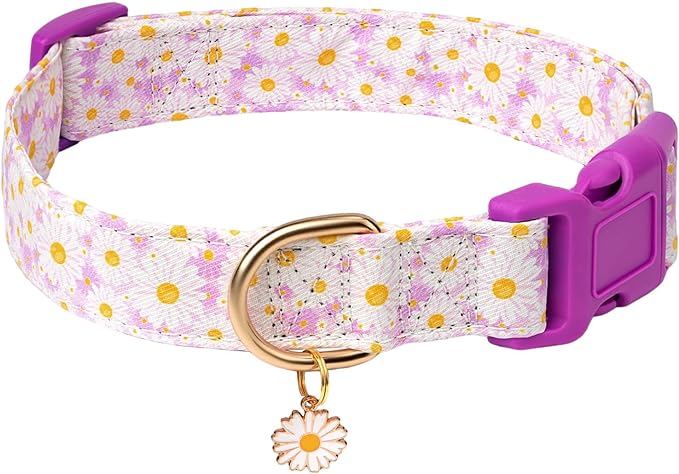 Dog Collars with Buckle Adjustable for Cute Girl Female Boy Dogs,Special Soft and Fancy Dog Pet Collar with Flower Design for Small Medium Large Dogs (S, Light Purple-Flower)