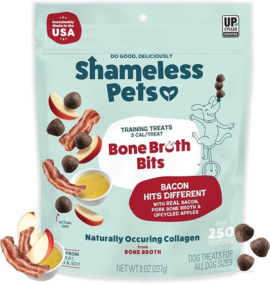 Shameless Pets Dog Training Treats, Bacon Bone Broth Bits - Natural & Healthy Puppy Dog Treats - Soft Training Treats for Dogs with Naturally Occurring Collagen - Medium Dog Treats, 8 oz (Pack of 1)