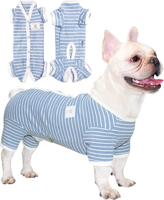 TONY HOBY Female/Male Pet Dog Pajamas Stripes 4 Legged Dog pjs Jumpsuit Soft Cotton Dogs Clothes(XL, Blue+White-Boys)