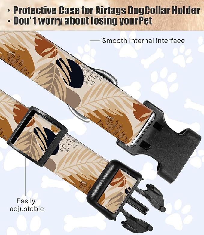 Dog Collar, Cute Dog Collar for Small Medium Large Dogs, Personalized Adjustable Soft Pet Collars with Quick Release Buckle for Walking Running, Cute Boho Brown Leaf