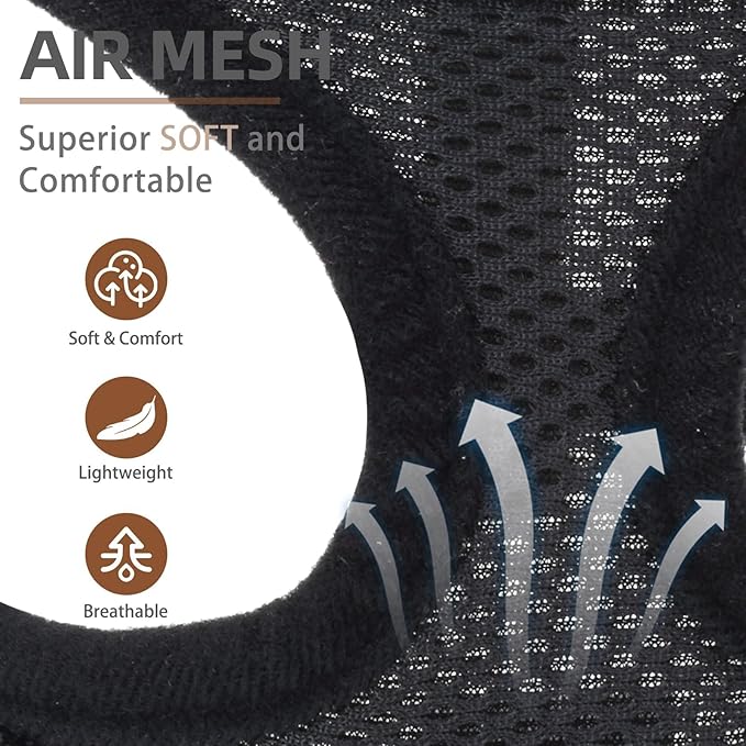 PUPTECK Soft Mesh Dog Harness and Leash Set Pet Puppy Cat Comfort Padded Vest No Pull Harnesses, Solid Black, S