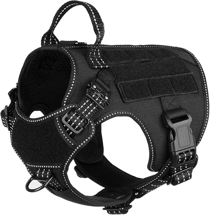 ICEFANG Tactical Dog Harness, Small Size,2X Metal Buckle,Working Dog MOLLE Vest with Handle,No Pulling Front Leash Clip,Hook and Loop Panel