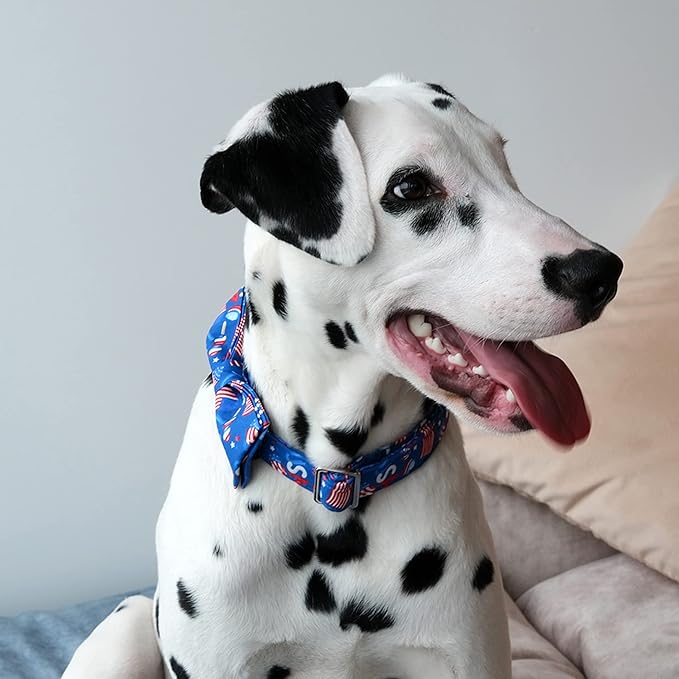 Lionet Paws Patriotic Dog Collar with Bowtie, 4th of July, Soft and Comfortable Adjustable American Flag Bowtie Collar for Large Dogs Male Female Gift, Neck 16-24 inches