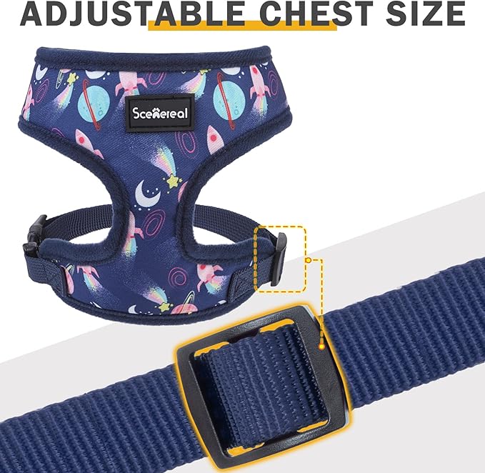 SCENEREAL Small Dog Harness Collar and Leash Set, Adjustable No Pull Pet Harnesses, No Chock Soft Mesh Step in Vest for Doggie Puppy Medium Dogs Cats Girl or Boy,Chihuahua, Yorkie, Outdoor Walking