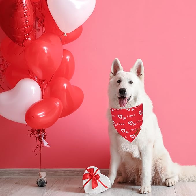 ADOGGYGO Valentine Dog Bandana, Red Blue Heart Pet Scarf, Premium Durable Fabric, Adjustable Fit Pet Valentine Bandanas for Medium Large Dogs (Large)